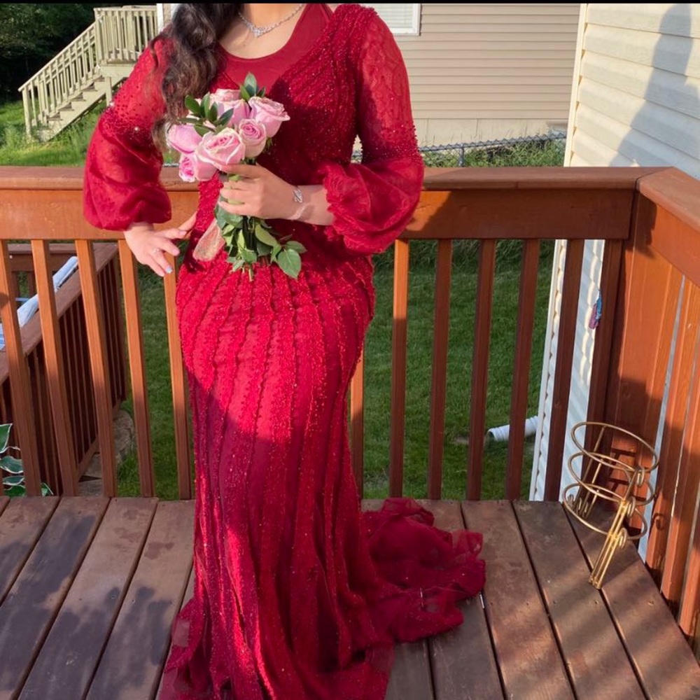 Long red dress with sleeves  size 6